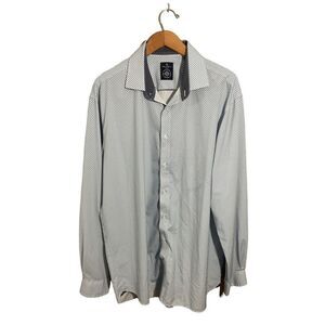 ConStruct Men's Slim Fit Performance Dress Button Shirt Size 17.5 XL Blue White‎